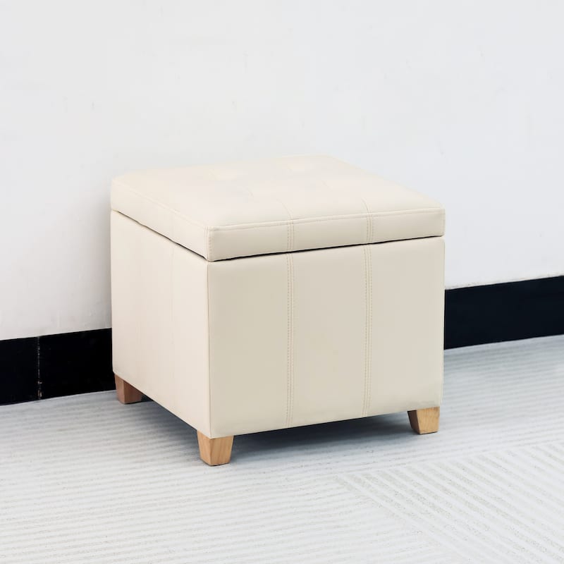 Adeco Storage Ottoman 18" Faux Leather Storage Cube with Stitching On Sale Bed Bath & Beyond